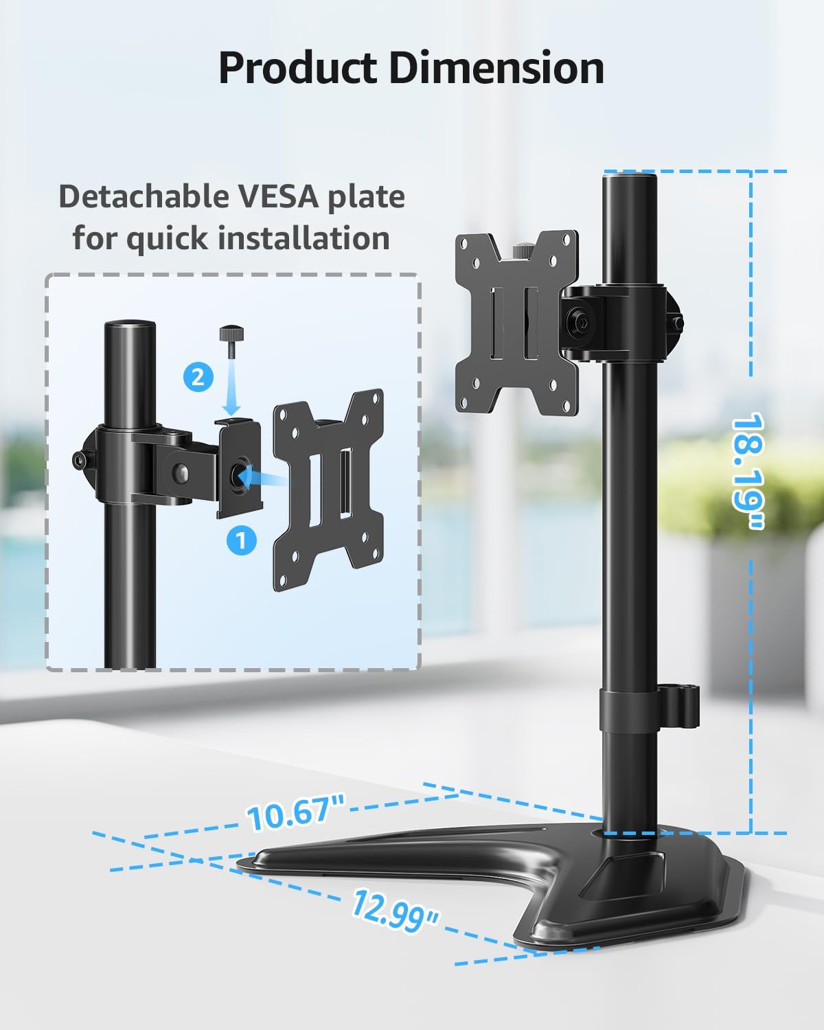 MOUNTUP 13'' 32'' 17.6 lbs, 75x75/100x100 MU0023 Single Monitor Stands, Freestanding VESA Monitor Desk Mount fits