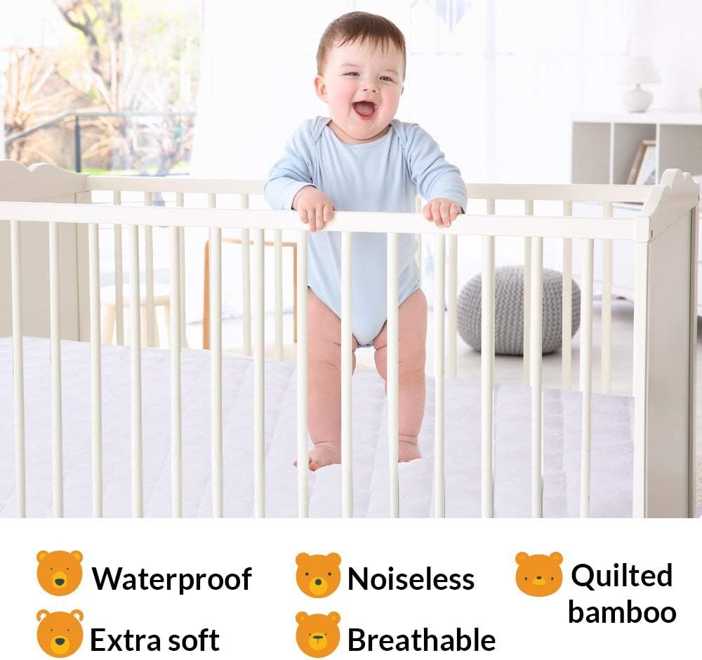 PlushDeluxe Crib Mattress Protector - 100% Waterproof & Noiseless | Ultra Soft Bamboo Viscose, 28”x49”