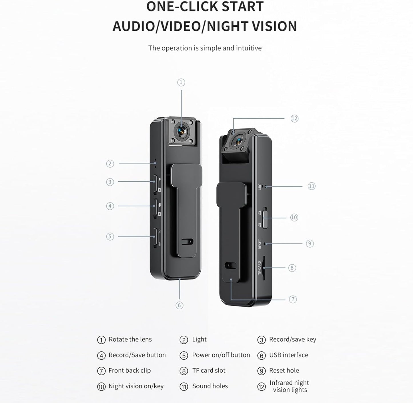 Generic 1080P (1) HD Portable Body Worn Camera Camcorder, Lightweight Wearable Body Camera with Night Vision Loop