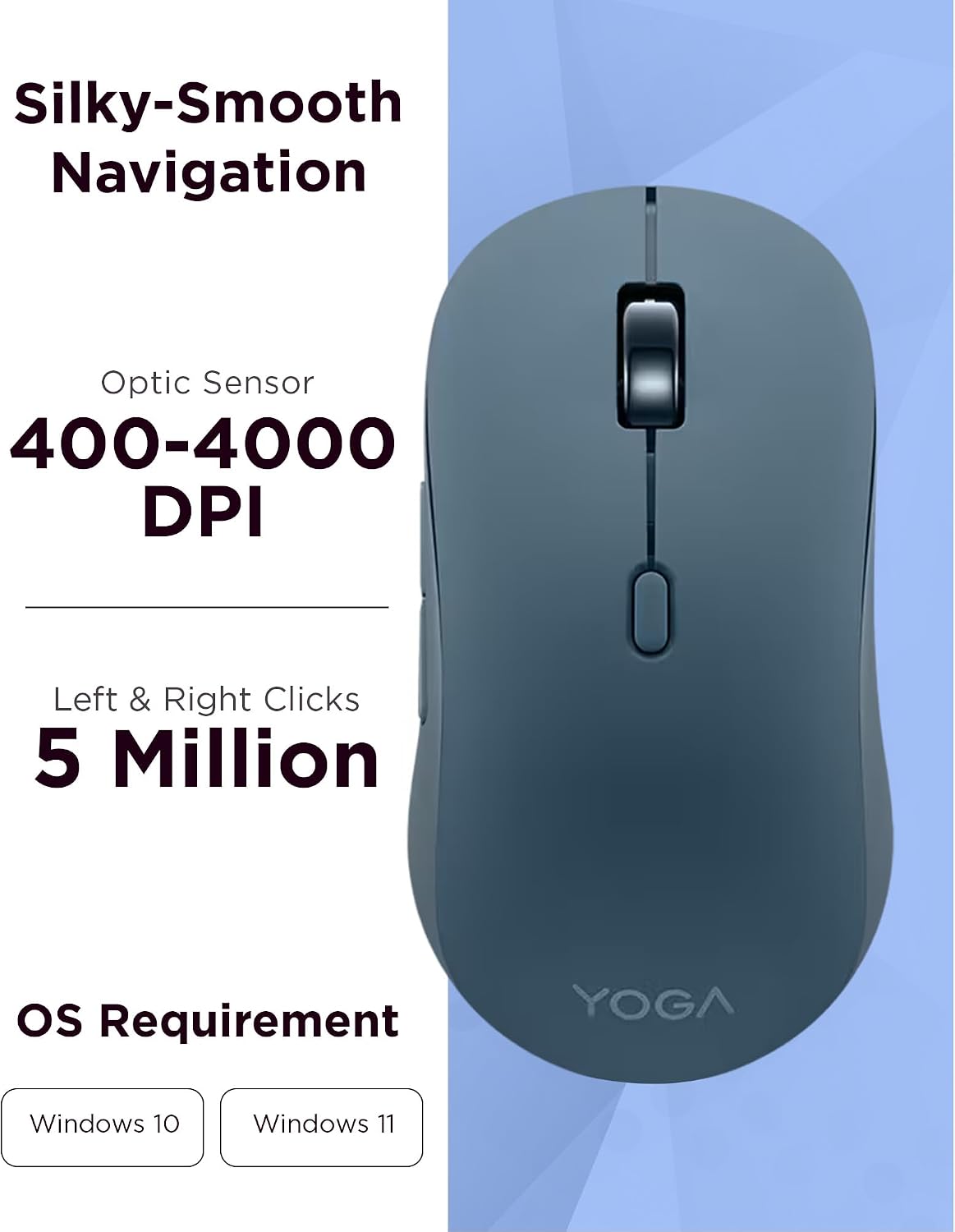 Lenovo 3 36 5.3, 3 Programmable Yoga Bluetooth Silent Mouse, Level DPI Adjustment, Month Battery Life, Bluetooth Device