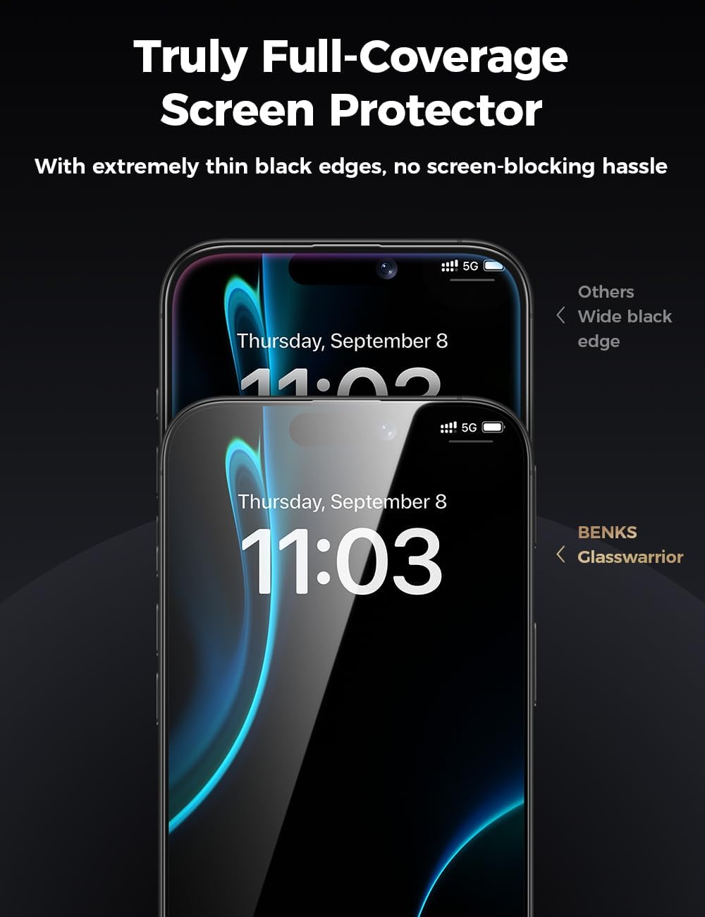 17 6.3 inch, 3D BENKS GlassWarrior Sapphire Screen Protector for iPhone Pro Curved Full Coverage Tempered Glass, Ultra