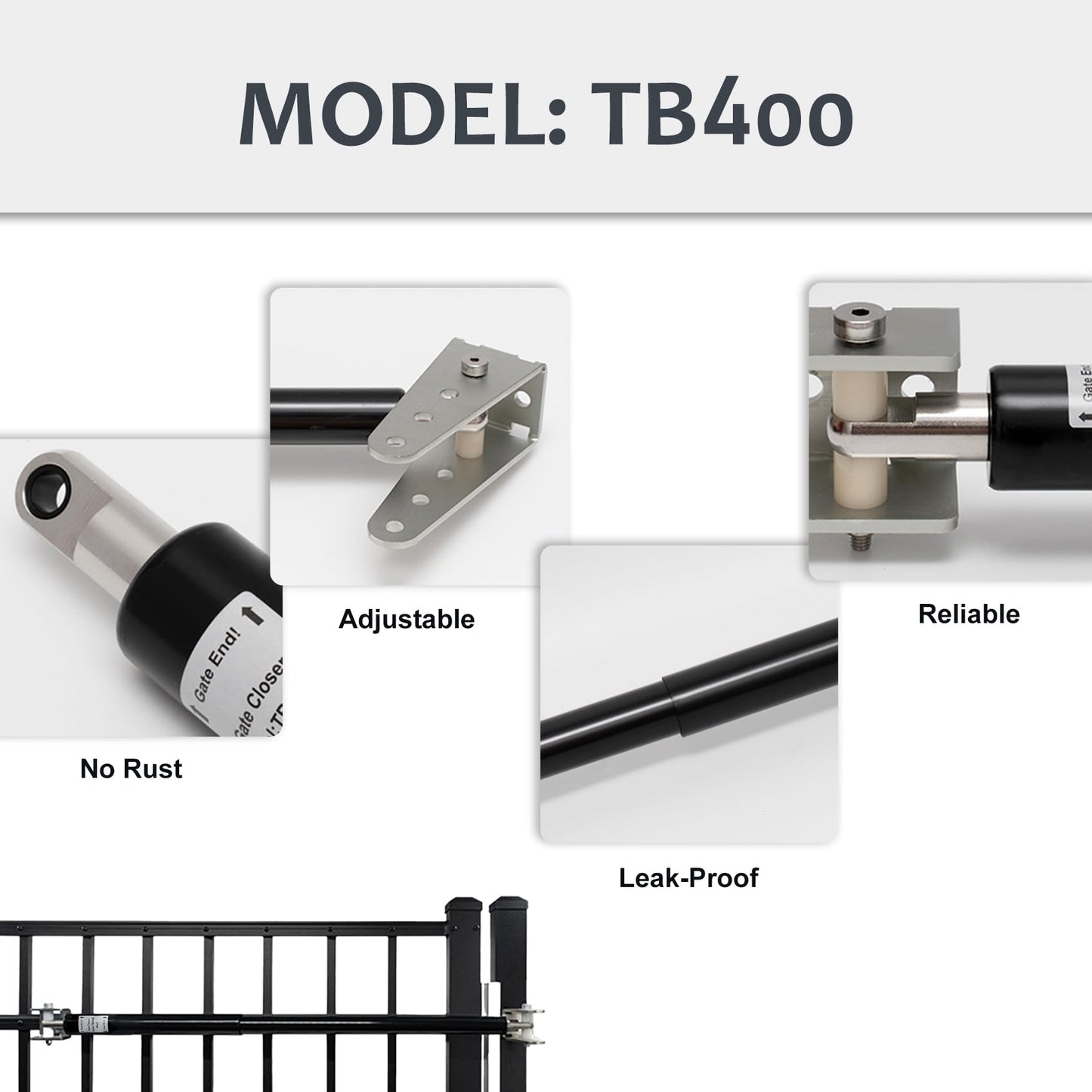 TB400 Outdoor Heavy Duty Gate Closer for 95 to 195 Pounds – Upgraded Hydraulic Gate Closer, Fits 44–72 Inch Gates – Ideal for Farm, Backyard, Pool, and Property Fencing (Black)