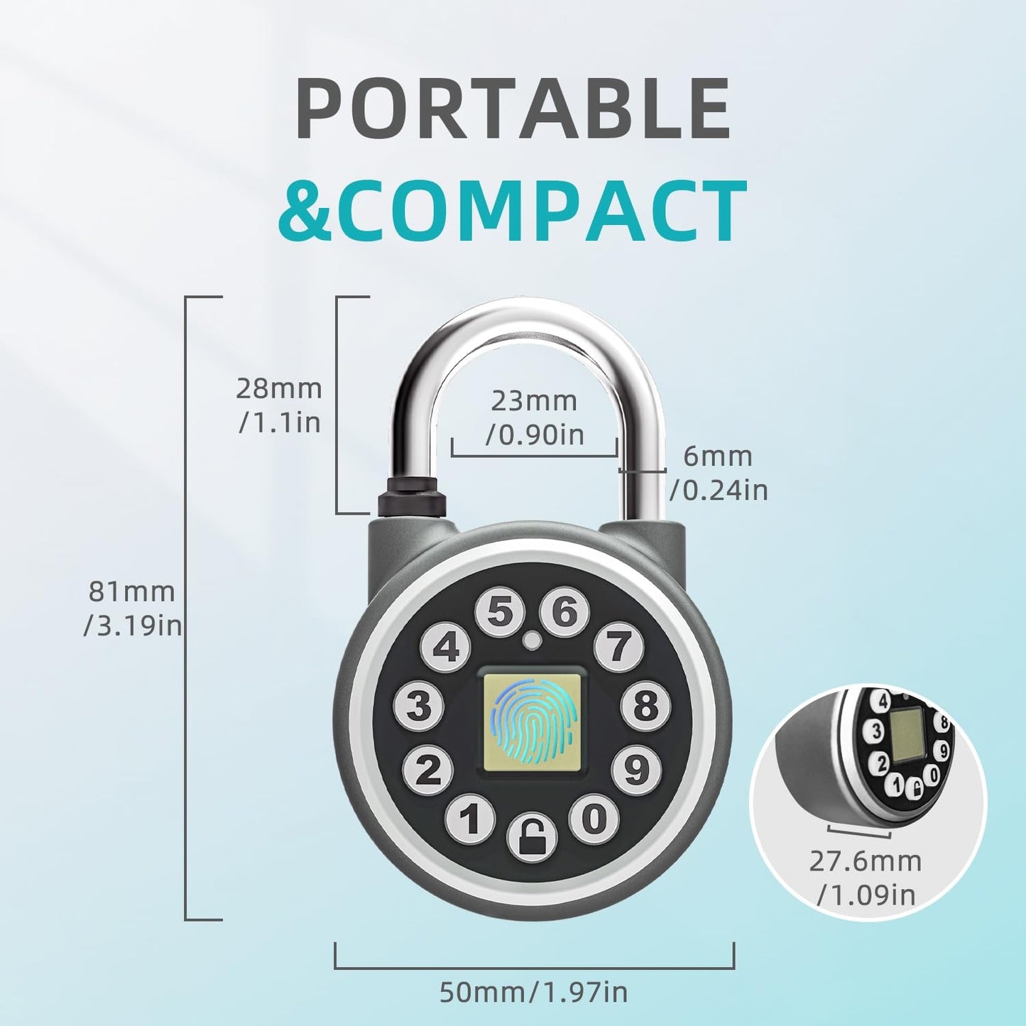 SFW Fingerprint Padlock, Bluetooth Pad Locks with Code, Water Resistant Smart Padlocks with Mobile App, Suitable for Gym, Sports Facilities, Bicycles, Schools, Luggage and Lockers