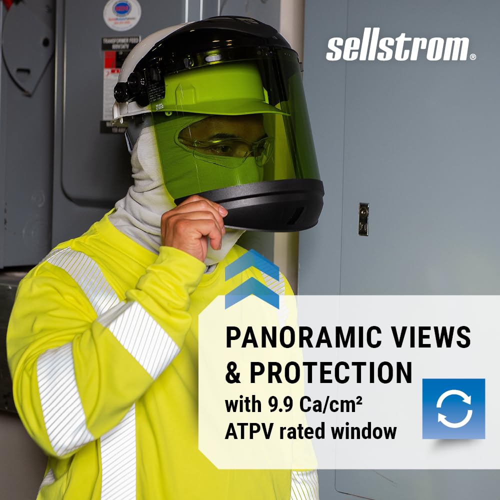 Sellstrom Full Face Shield Mask with Hard Hat - Arc Flash Rated Protective Mask for Work, for Grinding - ANSI Z87.1