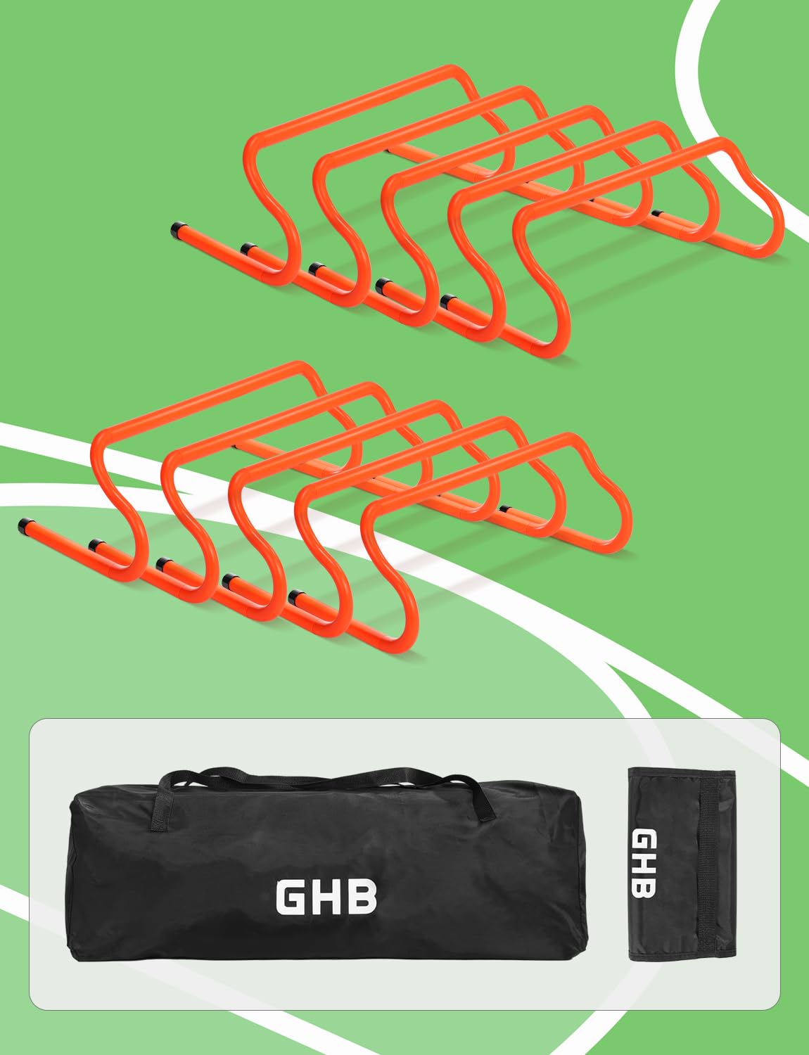 GHB 10 Pack 8" Agility Hurdles Speed Agility Training Hurdles, Detachable Sturdy Hurdles Training Equipment Set with Carry Bag for Kids,Athletes,Soccer,Basketball