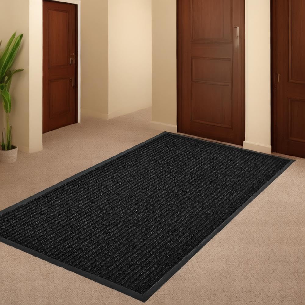 SRDDQLC Door Floor Mat Commercial Grade Large Size Heavy Duty Tough Entry Collection Slip Skid Entrance Mat with Rubber Backing Low Profile and Easy to Clean Indoor Outdoor Rug,4FTx8FT,Black