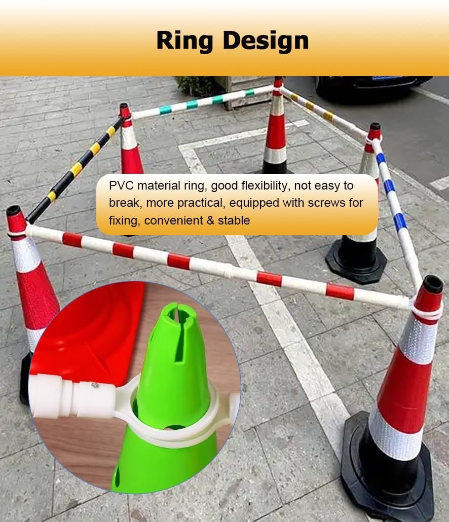 Adjustable Traffic Cone Barrier, Reflective 47-78 Inch Retractable Security Divider, 16 Pcs Yellow & Black Temporary Safety Warning Cone Tape