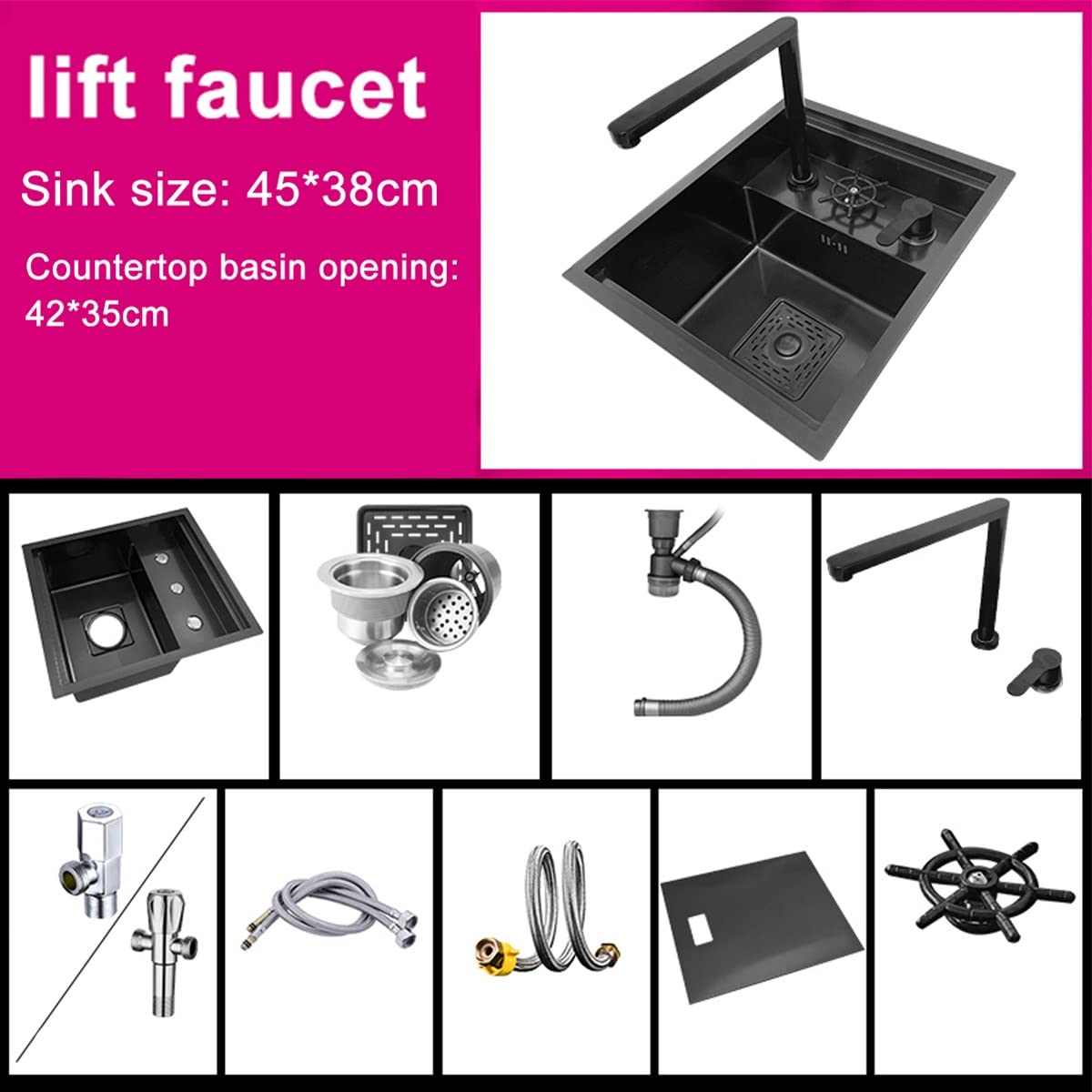 Single Bowl Kitchen Sinks With Cup Washer，stainless steel sink,undermount drop in kitchen sink,Single Bowl Stainless Steel Workstation Bar Sink with Rinser, for home Hotel Cafe Restaurant