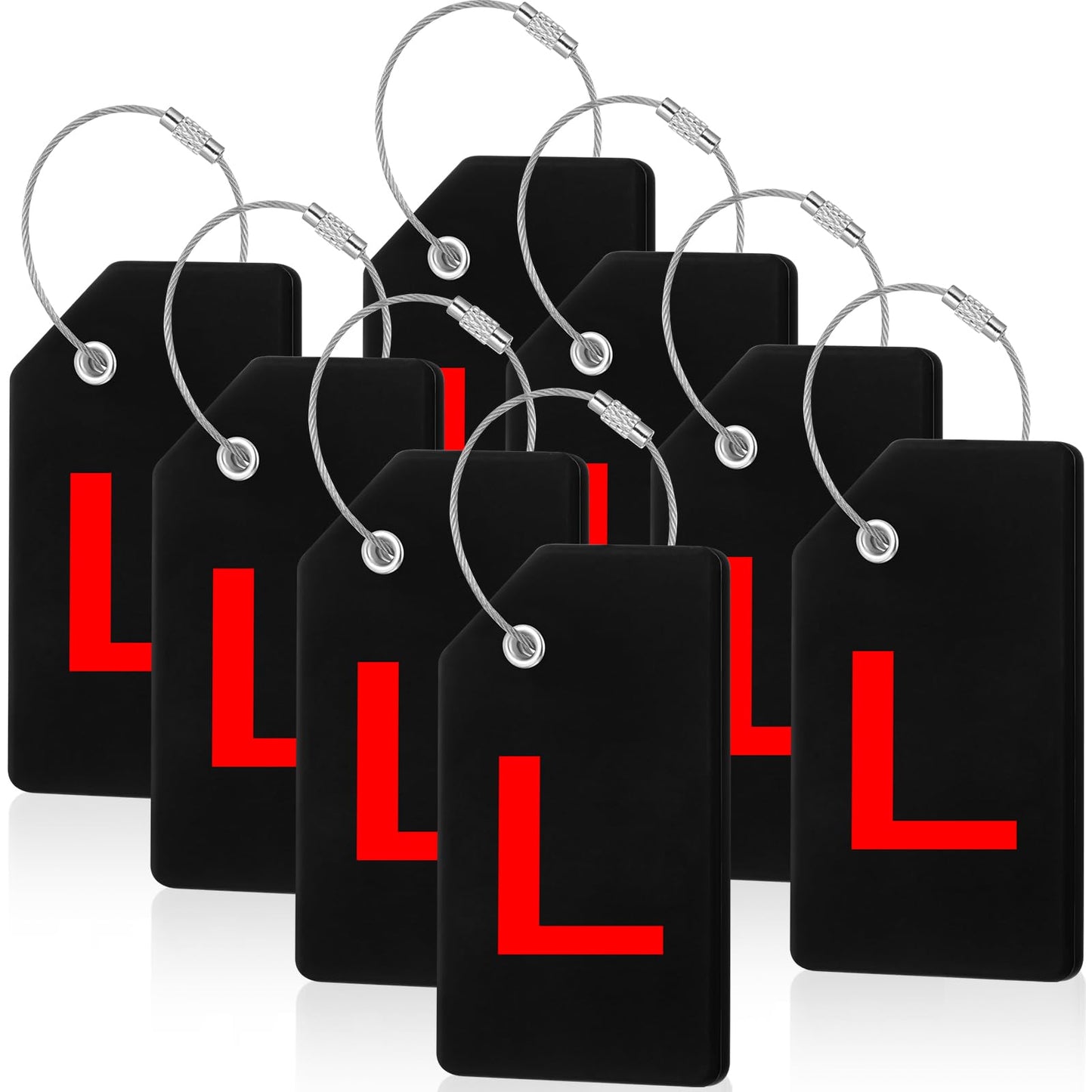8 Pcs Initial Letter A-Z Luggage Tags Silicone Suitcase Instrument Tag with Name Card and Stainless Steel Loop(Letter L,Red, Black)