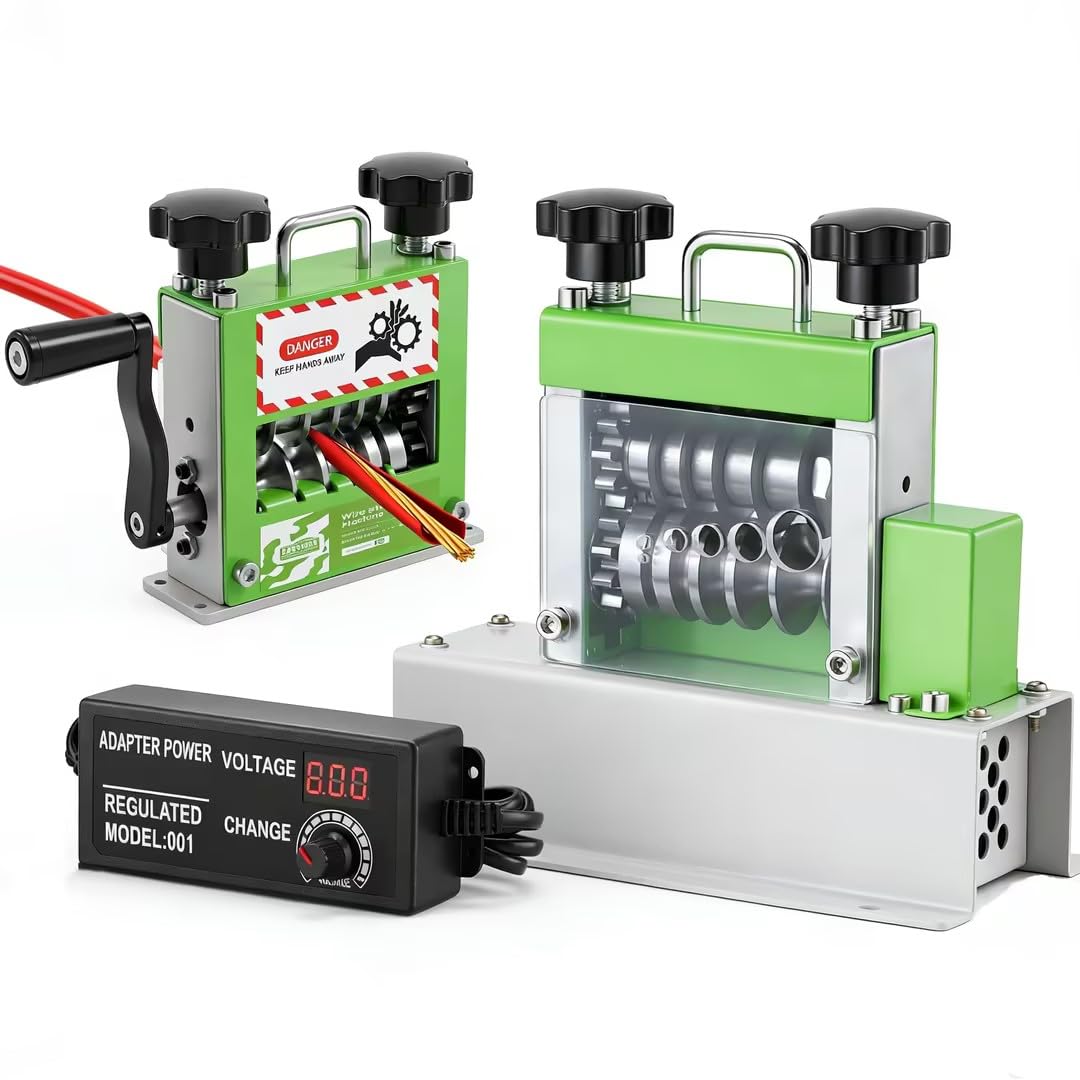 Electric & Manual Wire Stripping Machine, 0.06"-0.67" Cable Stripper with 6 Channels 5 Blades, 35W All-Copper Motor Drill Powered Hand Crank Tool for Scrap Copper Recycling