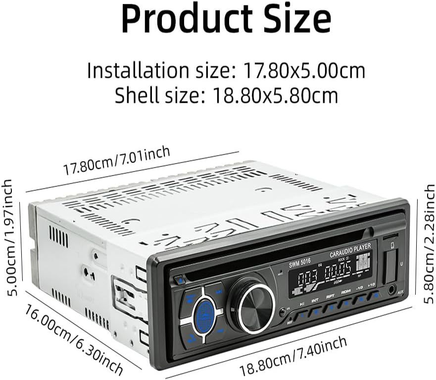 WEPARTICULAR Player,MP3 Single Din Car Stereo CD DVD USB Music Unit Car Radio,Support Bluetooth FM/RDS/USB/AM