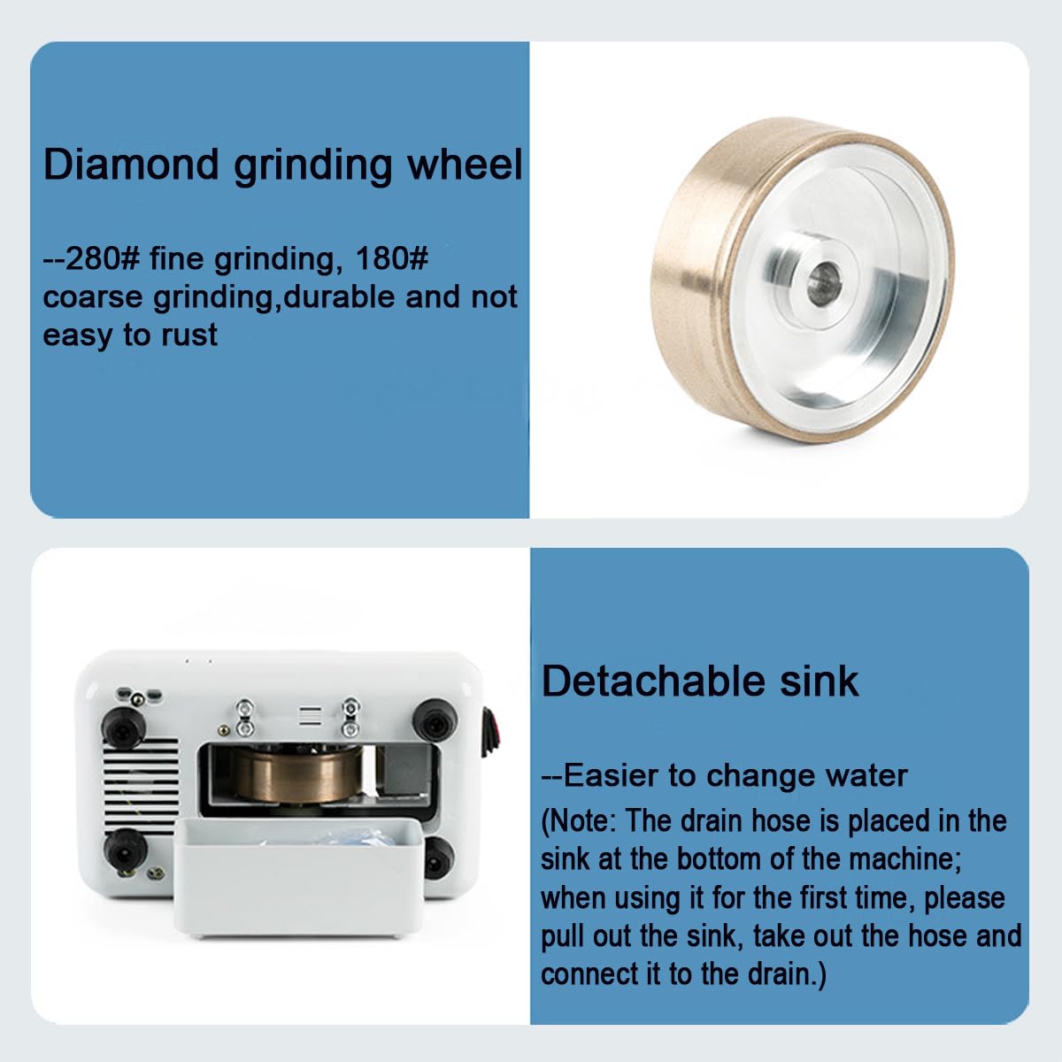 INTBUYING Manual Optical Hand Edger, 110V Eyeglasses Lens Grinder Machine with #240 and #180 Lens Grinding Wheel 50W Lens Polisher with Removable Sink