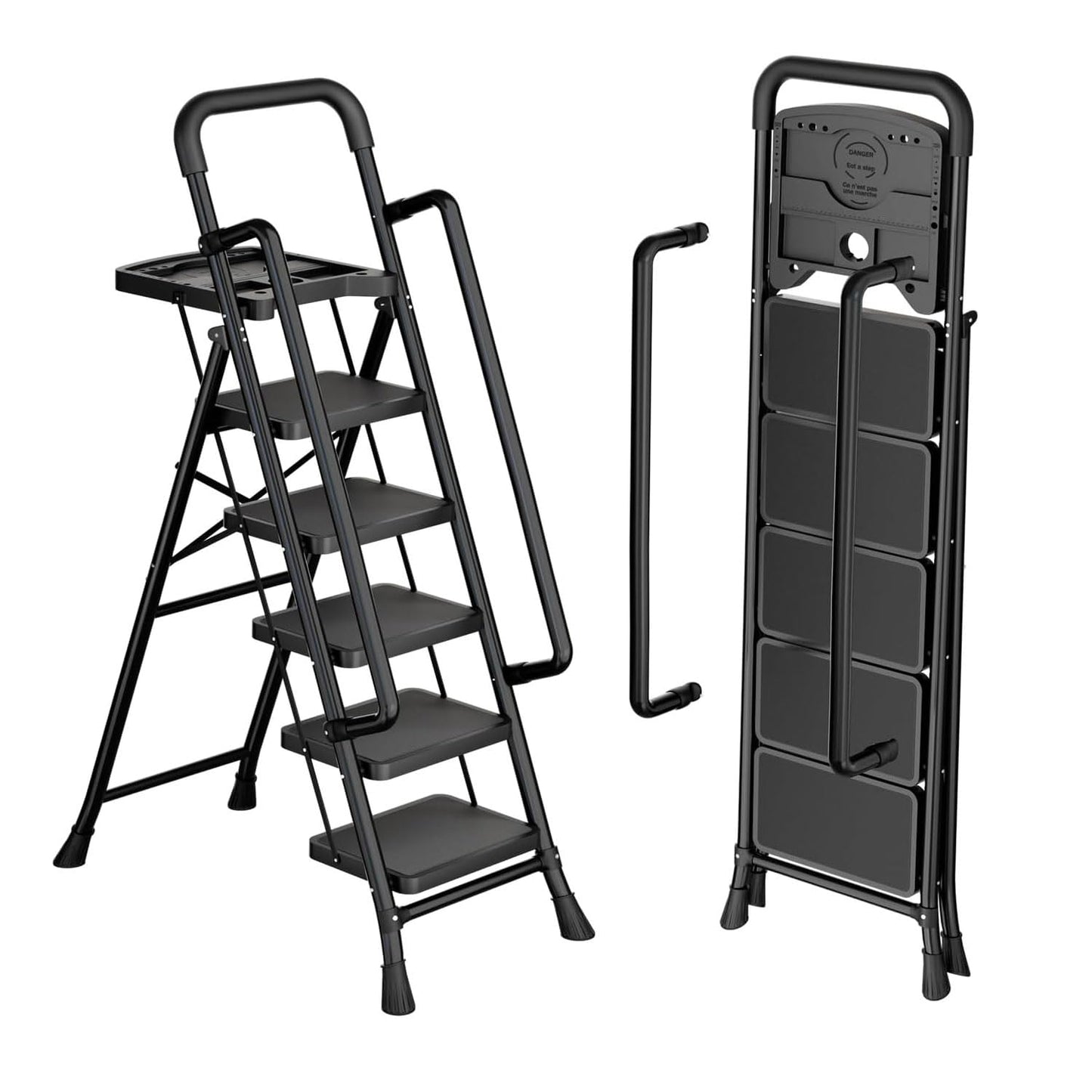 5 Step Ladder with Tool Platform, Folding Step Stool with Handrails, Sturdy Steel Ladder with Widen Pedals,Safe-Lock Design,Havy-Duty Portable Safety Ladder for Home Decor Painting Outdoor Garage