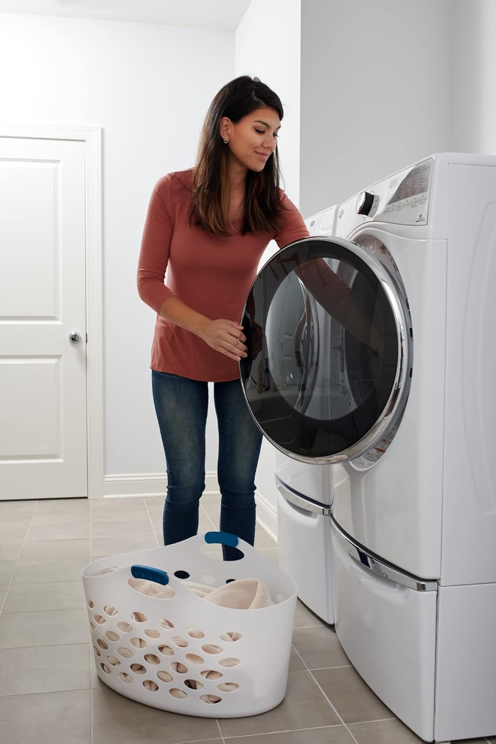 Rubbermaid Flexible Laundry Basket - 1.5 Bushel Capacity with Convenient Carrying Handles | White Storage Solution for Home & Garage