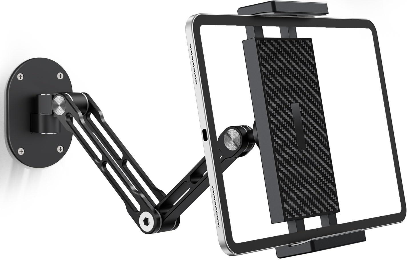 iPad Wall Mount Holder, Heavy Duty Aluminum Tablet Wall Mount, Full Motion Tilt & Swivel Base, Adjustable Foldable for Kitchen, Gym, Fits iPad Pro Air Mini, Galaxy Tab, 4.7-13" Phones & Tablets, Black