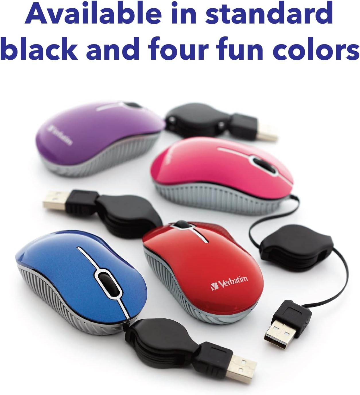 Verbatim 98616 Wired Optical Computer Mini USB-A Mouse - Plug & Play Corded Small Travel Mouse with Retractable Cable