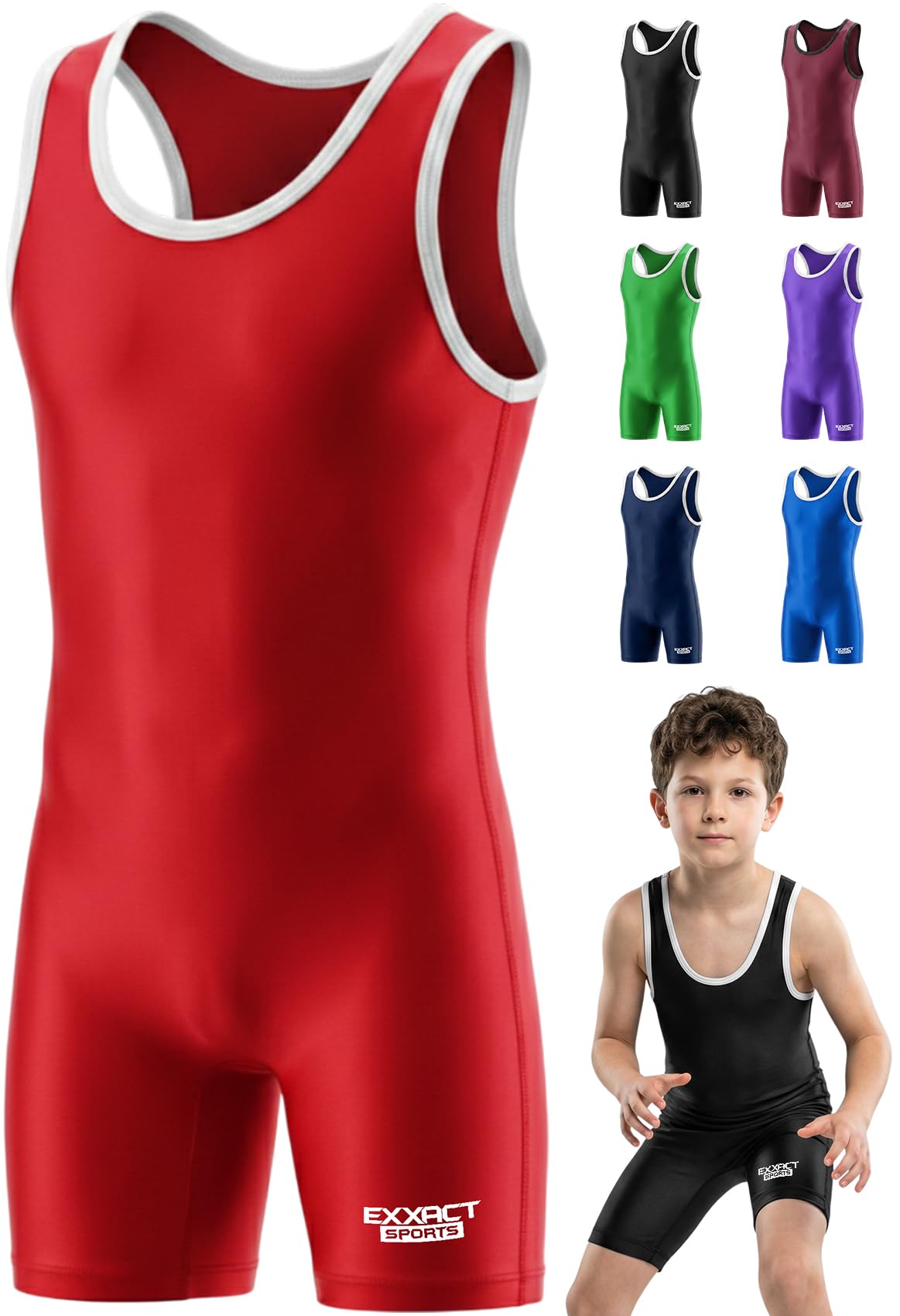 Exxact Sports Plain Youth Wrestling Singlet For Boys, Premium Powerlifting Singlet, Kids Wrestling Singlets For Training - (Red, YM)