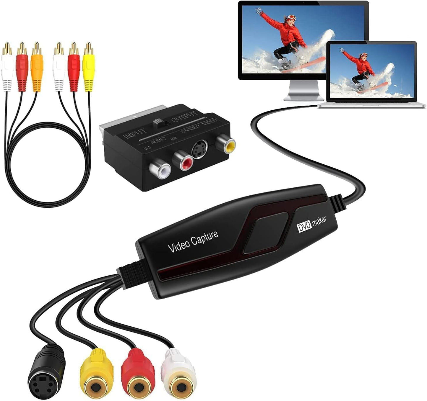 VIXLW Hi8 VHS to Digital Converter,Video Capture Card Device,VHS VCR Mini DV to Mac Digital Converter,RCA to USB Video