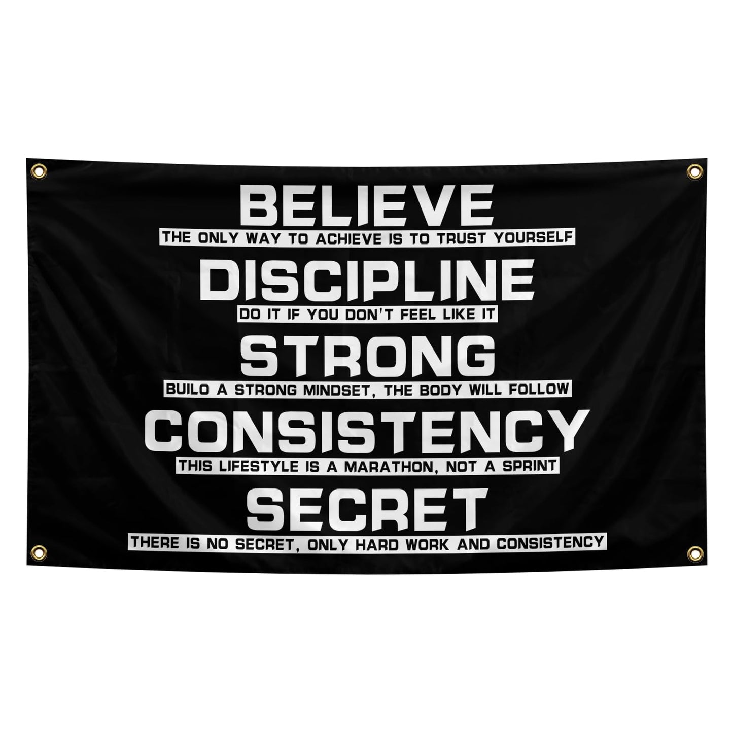 Believe Discipline Motivational Flag 3x5 Feet with 4 Brass Washers for College Dorm Study Man Cave Gym Office Bedroom Motivational Wall Decor. (Discipline Motivational Flag)