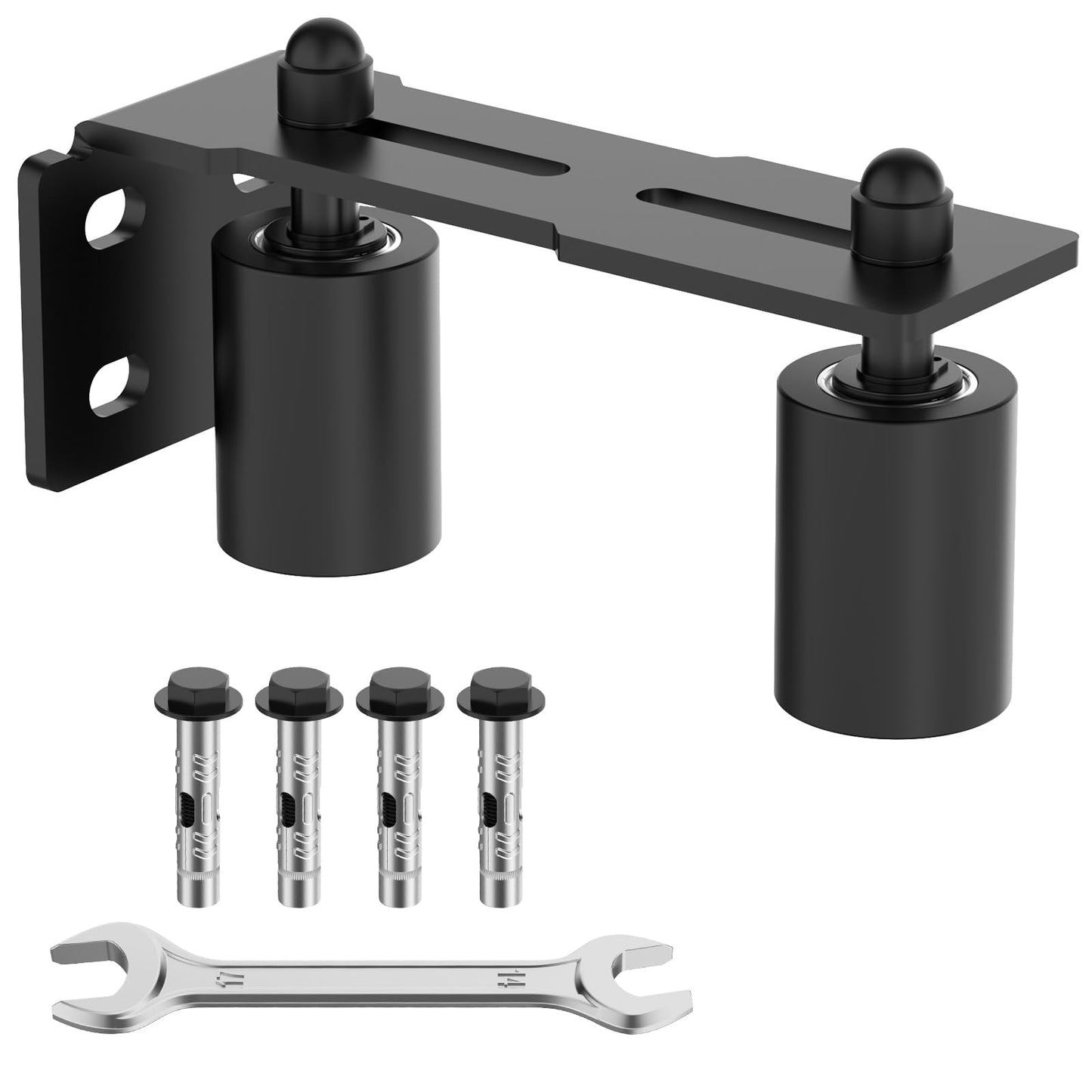 YogePote Heavy Duty Slide Gate Roller Guide with Steel L Rear Post Bracket, Adjustable Nylon Roller Guide, Rolling Gate Hardware kit for Sliding Door, Rolling Door, Wood Door (Black-1pc, 3in)