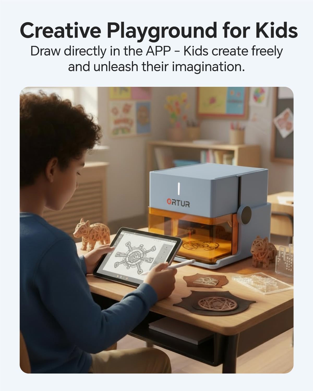 Ortur R1 5000mW Portable Laser Engraver and Cutter, Class 1 Foldable Laser Engraver, Exquisite Gift Box Packaging, APP Control Laser Engraver for Wood, Leather, Glass, Cloth (Misty Blue)