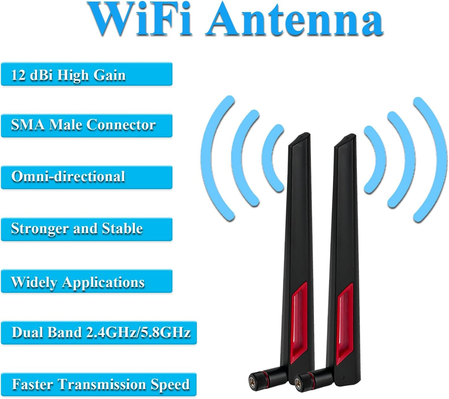 Stemedu 2PCS 12dBi 2.4GHz 5.8GHz Dual Band WiFi Antenna SMA Male Wi-Fi Antennas High Gain Universal for Wireless