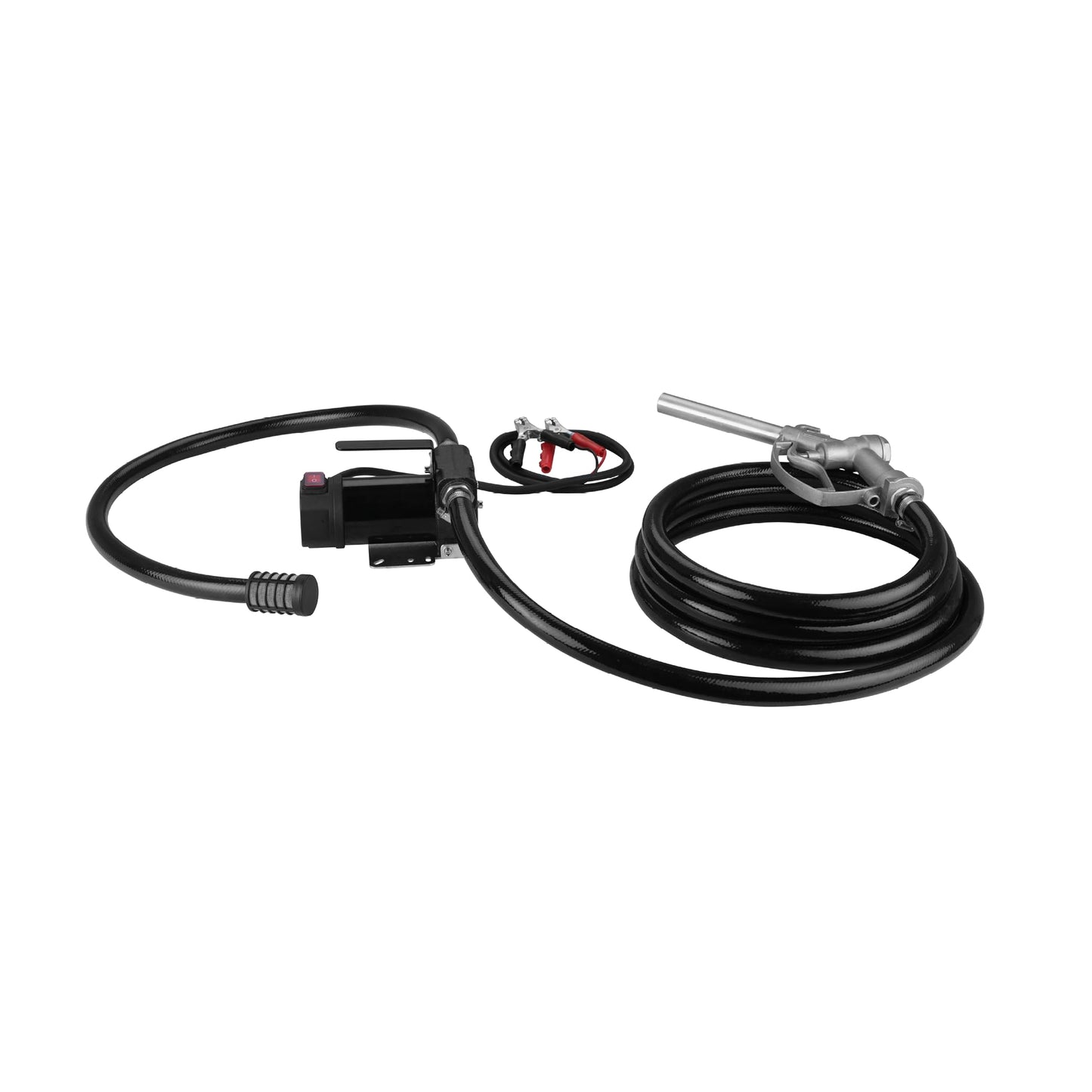 Groz Portable Electric Diesel Transfer Pump Kit, 12V DC Self-Priming, Complete with 4m Hose, Nylon Suction Strainer, Fuel Nozzle, Battery Clamp Cable (49501)