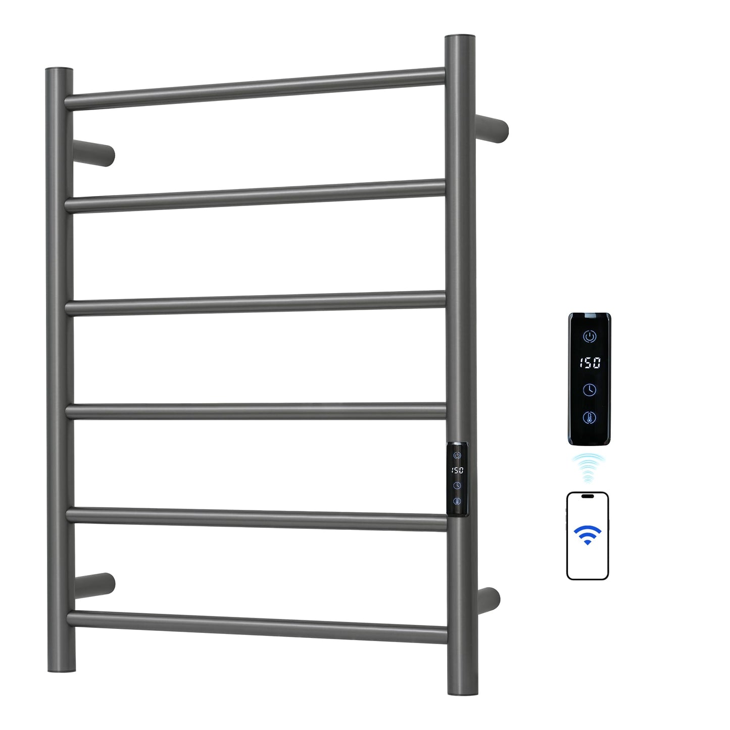 SHARNDY Electric Towel Rack with Voice Control for Alexa & Google Home,TUYA - Wall-Mounted Bathroom Heating Towel Warmer,Plug-in,Stainless Steel Material (Gungrey with WiFi, 6 Bar)