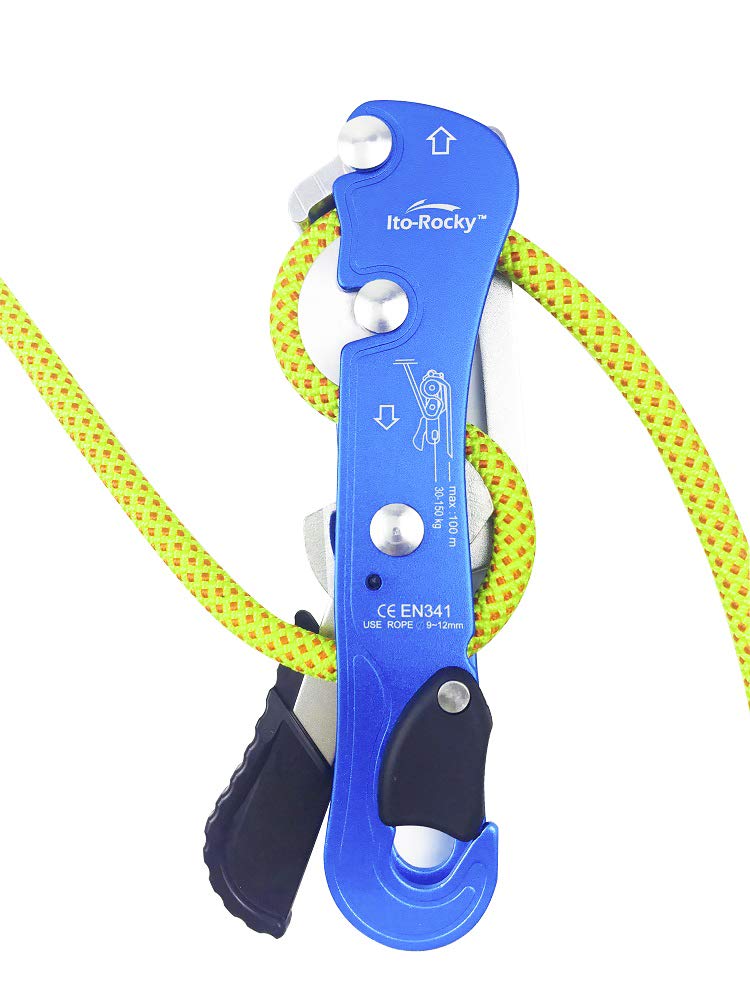 Ito Rocky Climbing Stop Descender Rappelling Anti-Panic Belay Devices for 9-12mm Rope Rescue Equipment Hand Controls Desingned