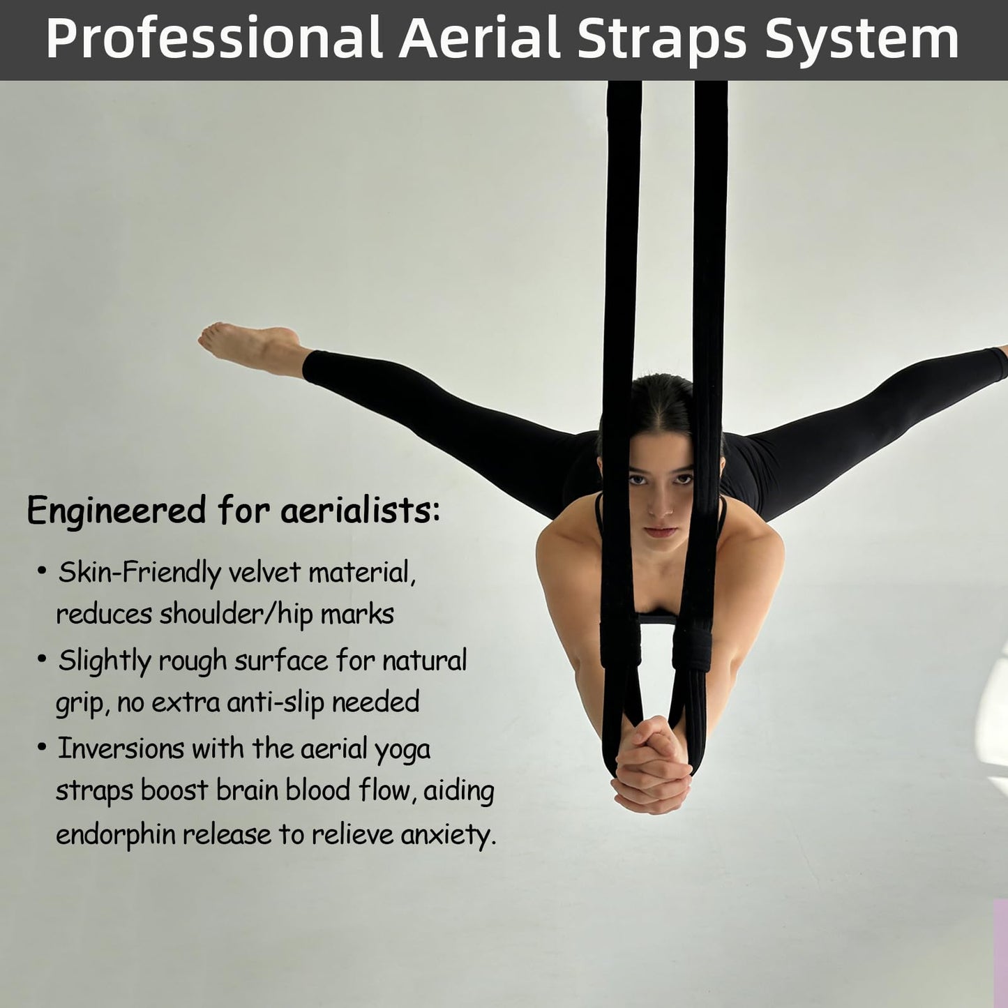 PRIOR FITNESS Aerial Straps Kit, 3m/9.8ft Velvet Covers, SGS Certificate Aerial Yoga Ropes for Trapeze, Acrobtic Circus Props & Fitness with Wrist Lockers, and Carabiners (1 pairs)