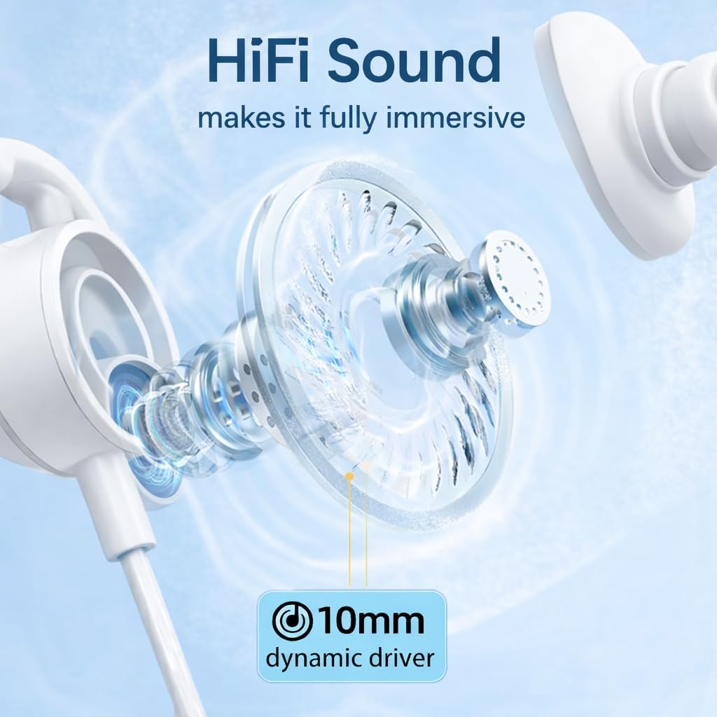 BQRTUIO 10mm 3.5mm Wired in-Ear Earbuds with Microphone, Hi-Fi Sound, Noise-Isolating Fit, Drivers, Jack for Phone