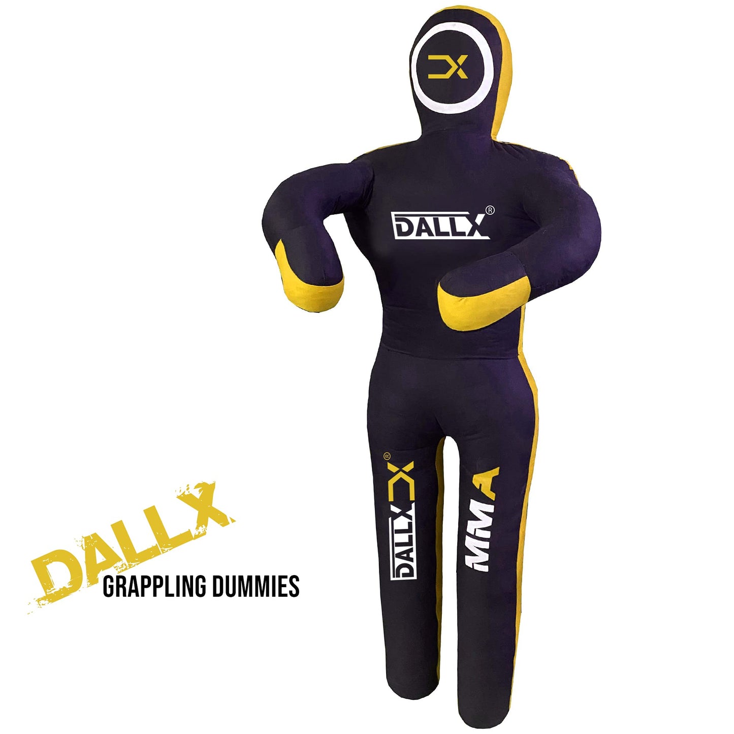 DALLX MMA Grappling Dummy BBJ Wrestling Brazilian Jiu Jitsu Punching Bag Judo Karate Throwing Boxing Fighting Dummy Self Defense Standing Position – UNFILLED (Black Yellow, 6FT)