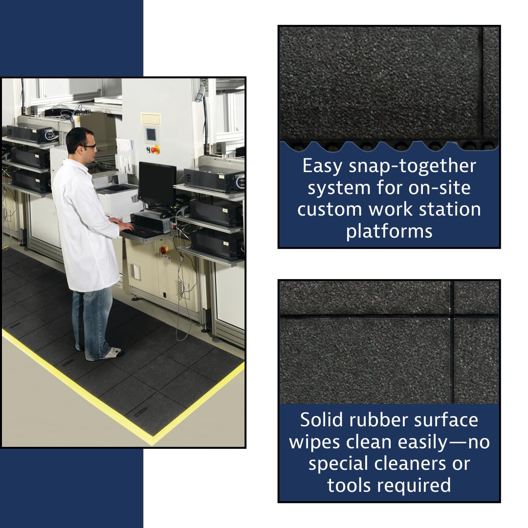 NoTrax Fire Retardant Anti Fatigue Mat Interlocking Floor Tiles - Black 3'x3' Modular Standing Pad Puzzle Mats Designed for Custom Stress Mats for Standing at Work - 1 Tile - Rubber - 656SFR33BL