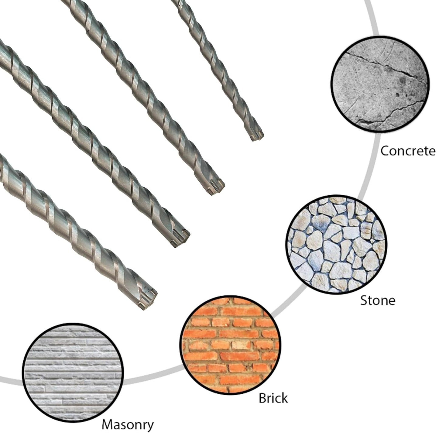 FF ERA SDS MAX Rotary Hammer Drill Bits – U-Flute - Masonry Drill Bits - Carbide Tipped for Brick, Stone, Concrete - 1/2'' 3/4'' 5/8'' 7/8'' 1'' x 13'', 1-1/8'' 1-1/4'' 1-1/2'' x 15'' (8-Piece Set)