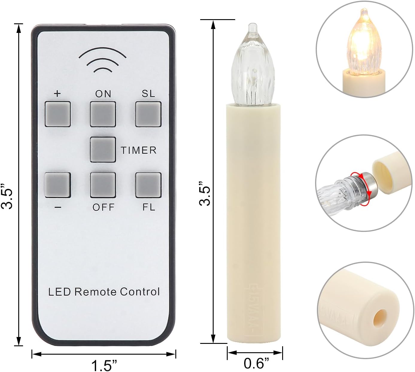Skiennix Flameless LED Taper Candles - Battery Operated with Remote Timer | 10 PCS for Holiday Decor