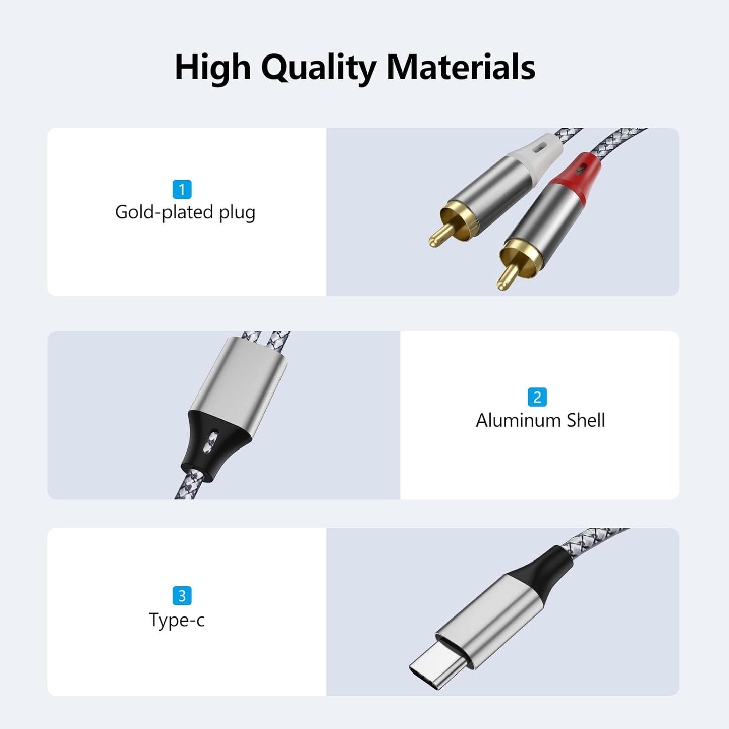 Liaoan Weiyu 2 2 MP3 USB C to RCA Stereo Adapter Cable, TYP-C to RCA Audio Cable, Suitable for TVs, Computers, Mobile
