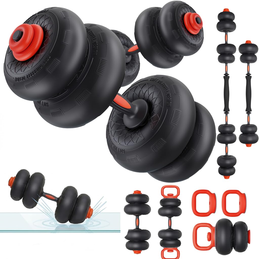 Yoleo Adjustable Dumbbell Set, 45LBS Dumbbell Set with Silent Anti-Collision Air Cushion with Connector, 5-in-1 Dumbbells Set Includes Barbell, Kettlebells, Push up Stand, Weight Plate, Exercise & Fitness Dumbbells Weight Set for Home Gym Suitable Men/Wom