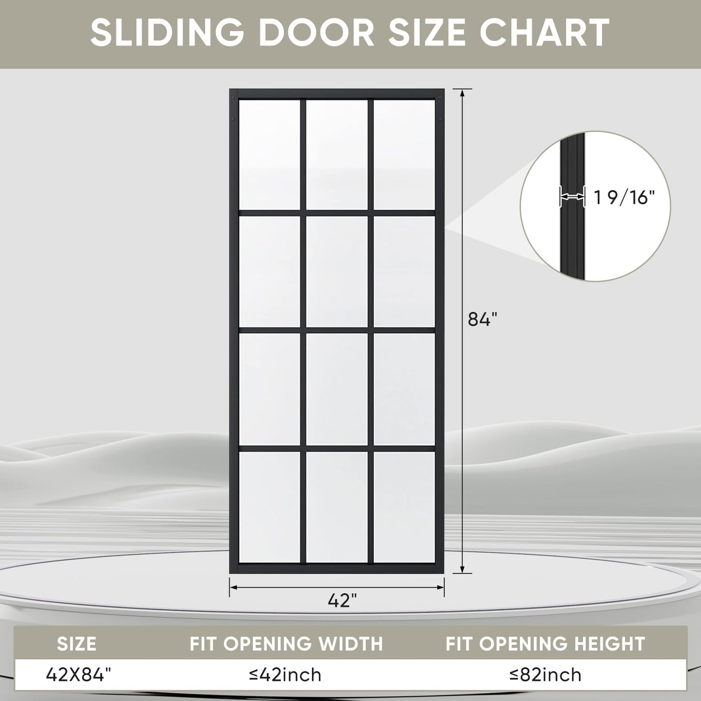 JUBEST 42in x 84in DIY Glass Sliding Barn Door, Sturdy 4-Lite Clear Tempered Glass Aluminum Frame Sliding Door Panel Without Hardware Kit, Easy Assembly