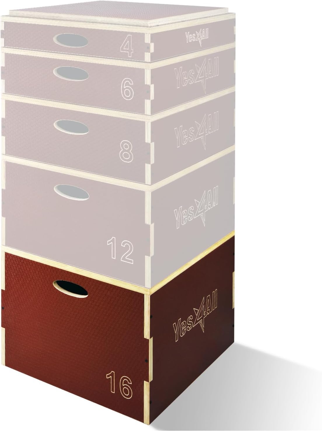 Yes4All Stackable Wooden Plyo Box, Plyometric Box with Anti-Slip Surface for Home Gym & Outdoor Workout - Red - 16"