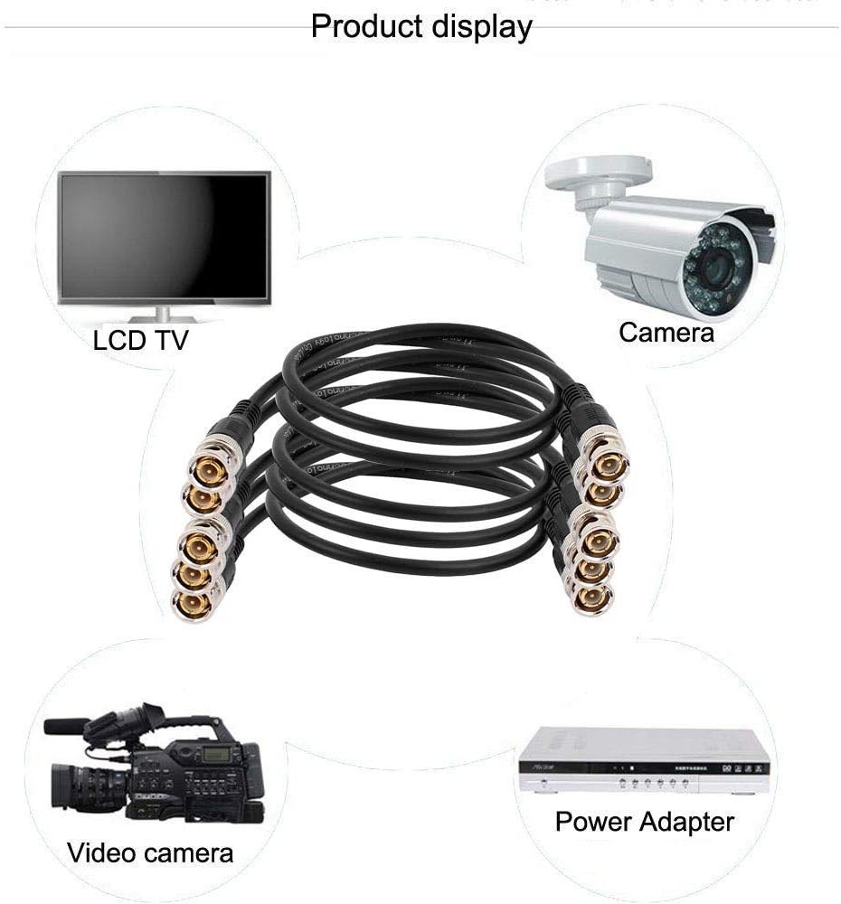 JOINSI 5-Pack 6.6ft 75-Ohm BNC Male to BNC Male Jumper Cable Extension Connector for CCTV DVR to TV System