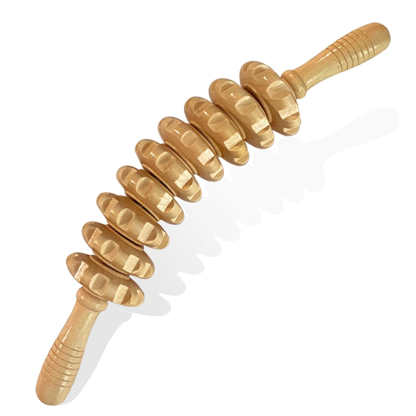 Deston Manual Massage Stick, Curved Wooden Handheld Roller Trigger Point Massager for Fascia, Cellulite, Muscle & Abdomen, Body Therapy Massager, Belly Relief Tool, White