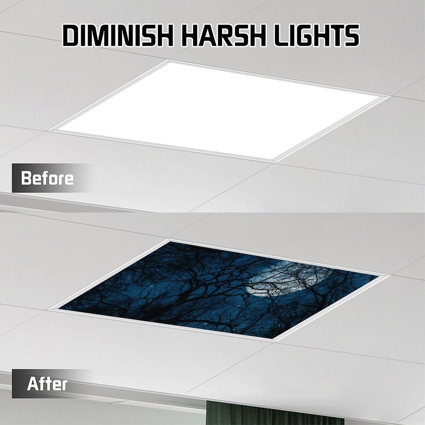 2PCS 4x2Feet(Night RoseFace Fluorescent Light Covers for Classroom Ceiling Lights Magnetic Light Covers,Fluorescent