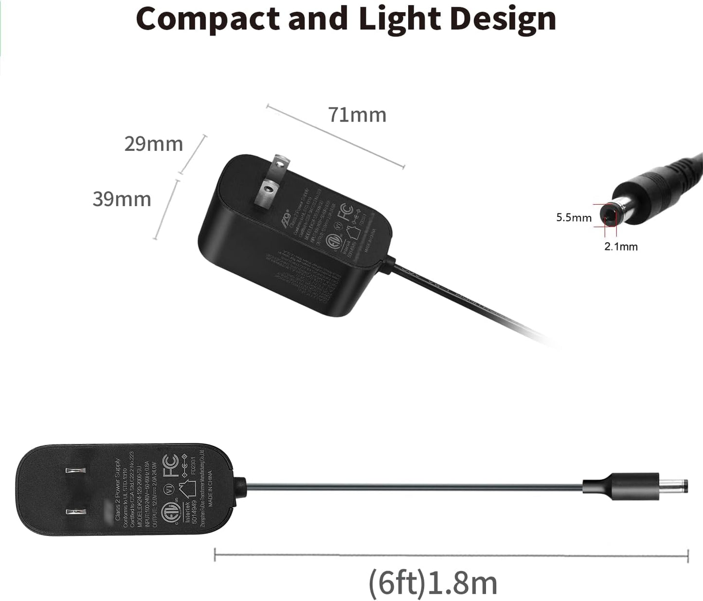 Tonton 12V 2A 6Ft 24W 100-240V 8Tips 12Volt 2A 1.8A 1.5A 1.2A 1A 0.5A Power Supply Adapter, Universal Charger AC