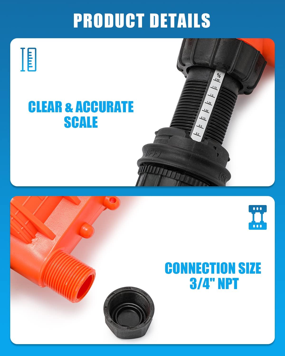 NEWTRY 0.2%~2% Fertilizer Injector w/ 3pcs Sealing Rings + 10 Springs