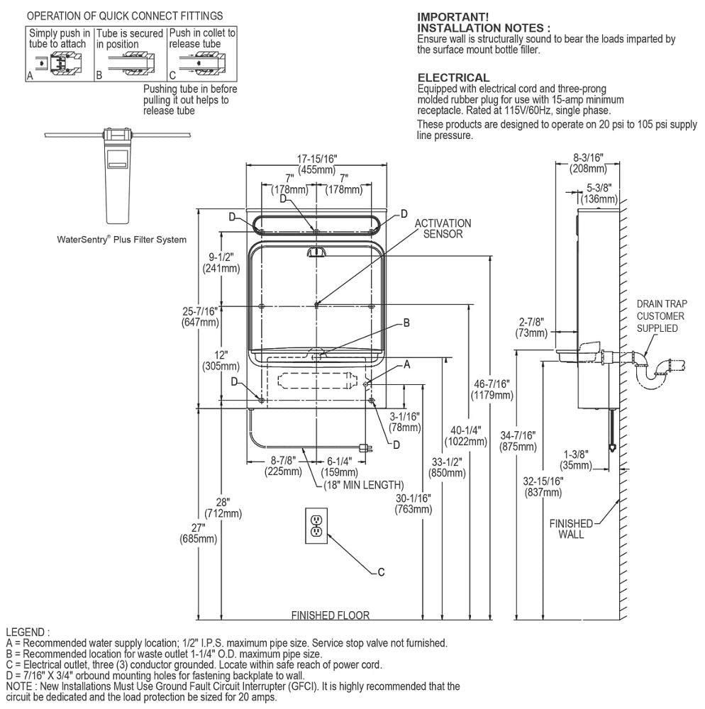 Elkay LZWSSM EZH2O Surface Mount, Filtered, Bottle Filling Station, Non-Refrig.