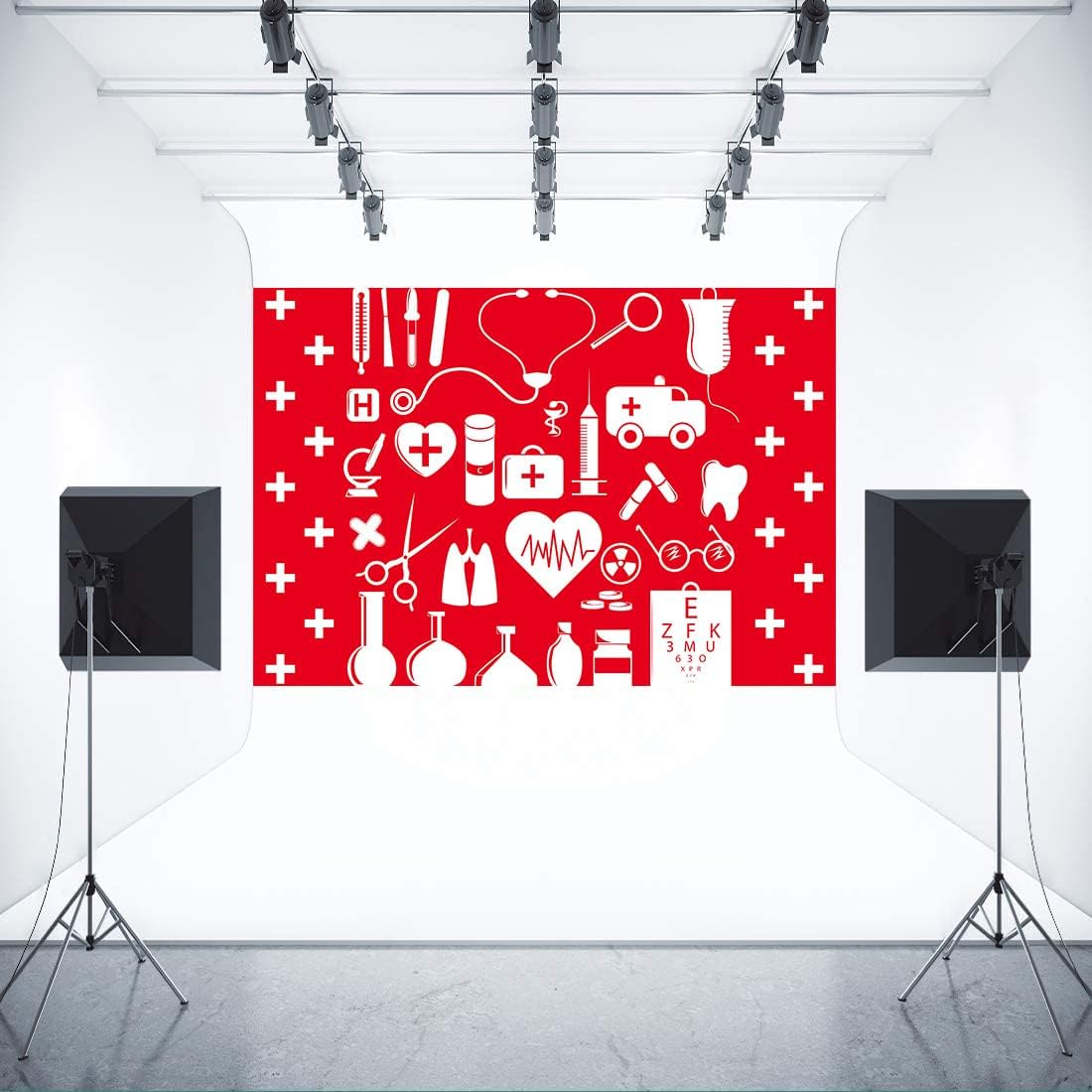 FHZON 7x5ft BJYYFH3 Doctor and Nurse Supplies Backdrop Red and White Cross Photography Background Theme Party Wallpaper