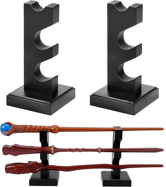 ChampWe Wizard Wand Display Stand Wooden Magic Wands Holder 3 Tiered for Collection Black