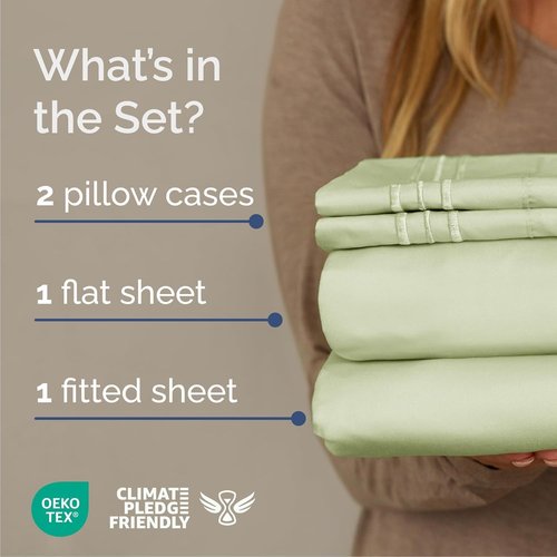 Cal King Size 4-Piece Sheet Set - Luxury Cooling Bed Sheets | Breathable & Wrinkle-Free - Light Sage Green