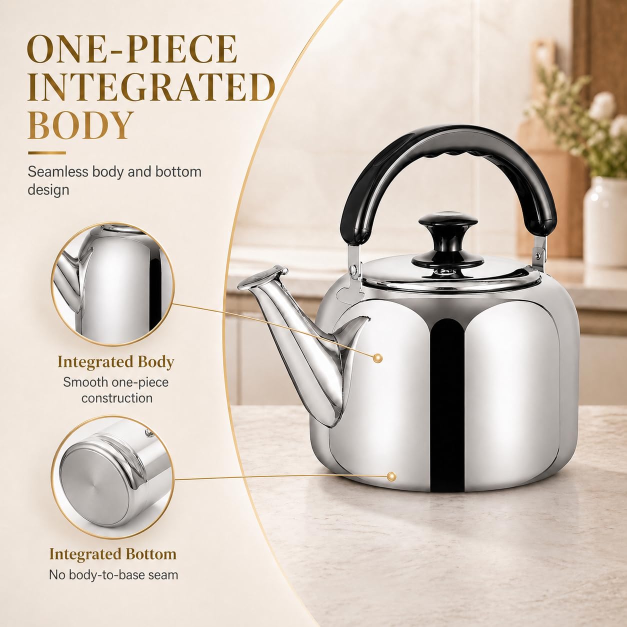 Whistling Stovetop Tea Kettle,Food Grade 316 Stainless Steel,Hot Water Fast to Boil,Stovetop Kettle with Ergonomic Handle,5.3 Quart Capacity
