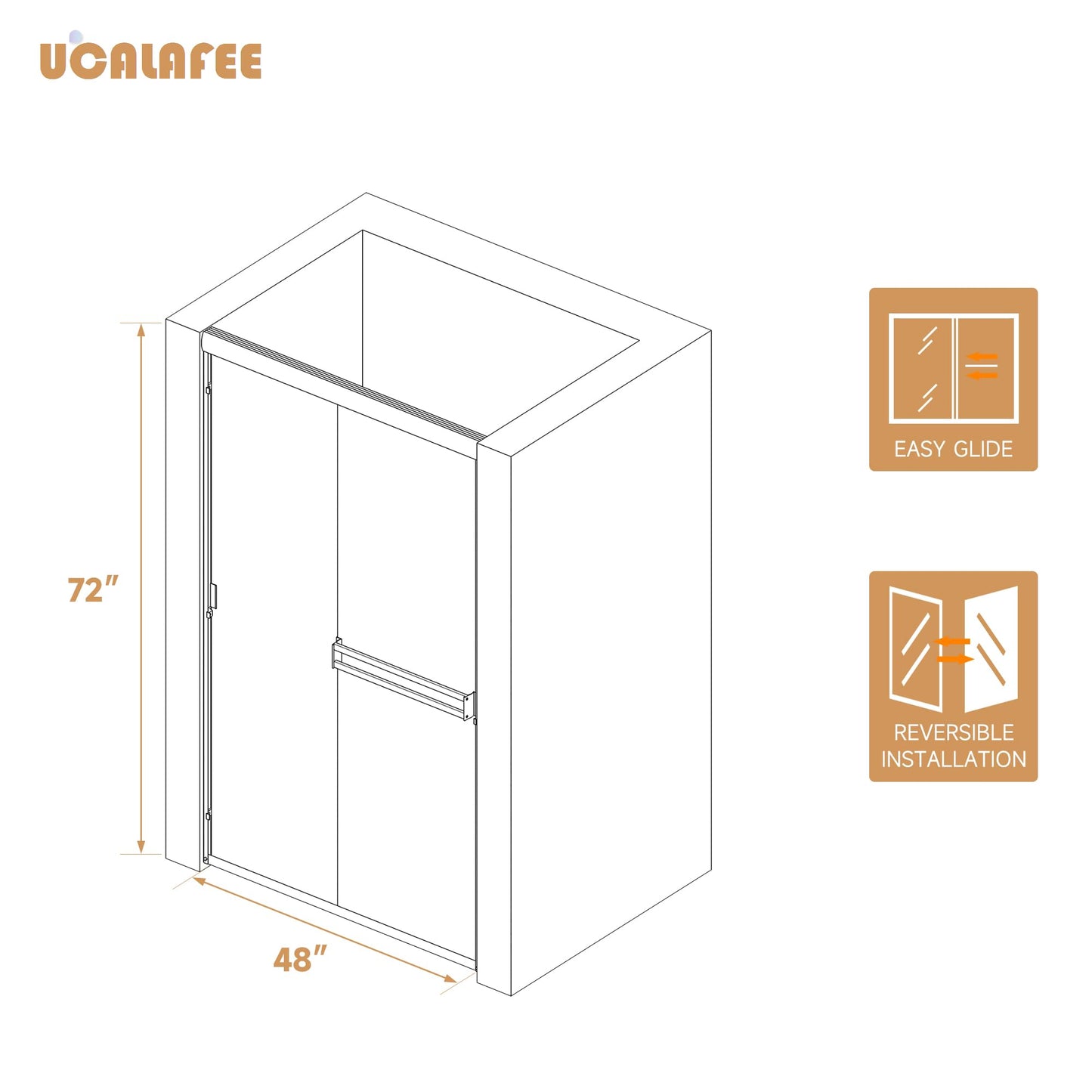 Double Sliding Shower Door 48 in. W x 72 in. H, UCALAFEE Semi-Frameless Shower Door with 1/4" (6mm) SGCC Clear Tempered Glass, Silent Soft-Close & Anti-Leak Walk-in Shower Door, Brushed Nickel